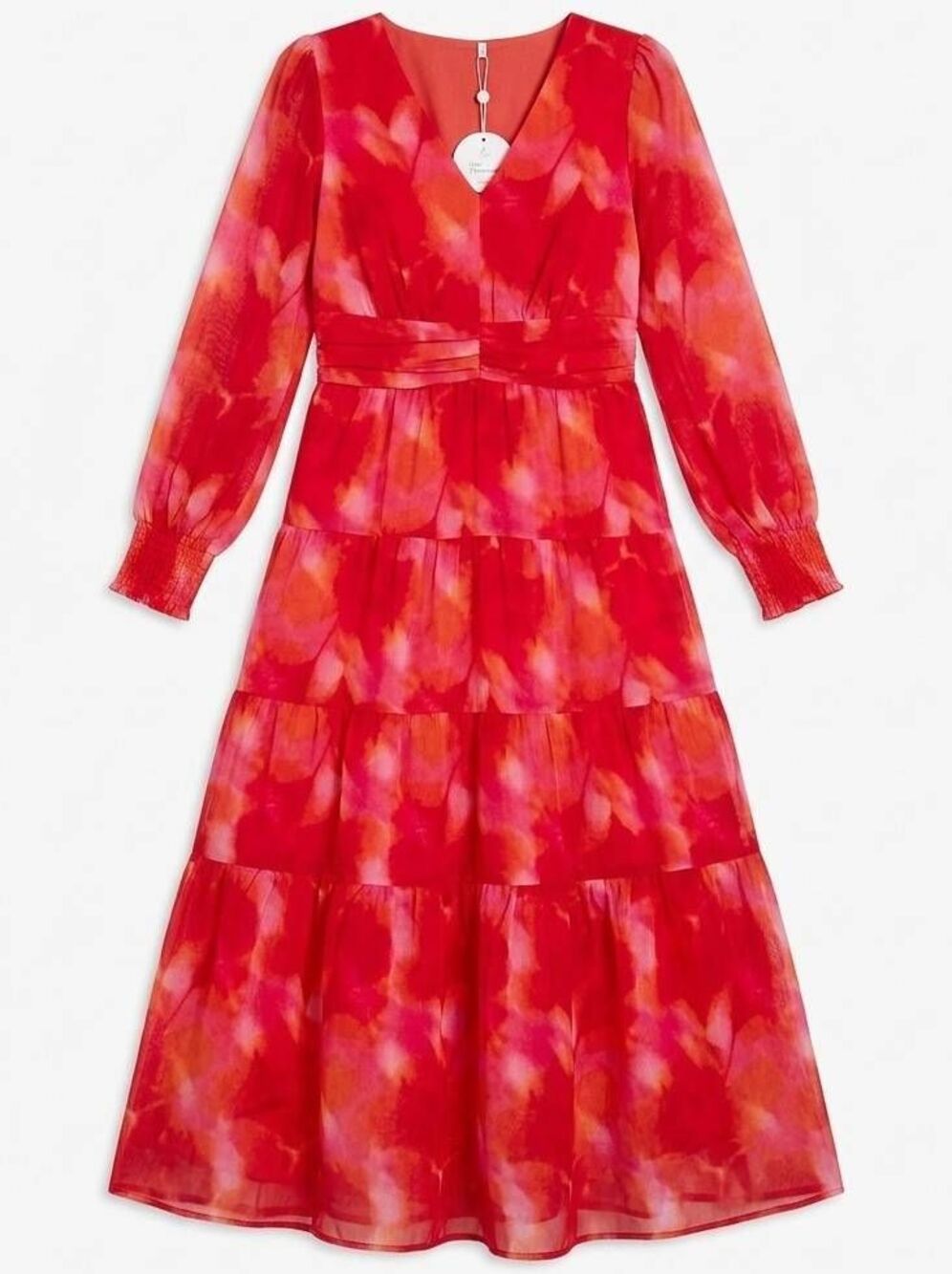 ☔️🩵NWT Pinkish Orange Floral Semi Sheer Long Sleeve Dress Small